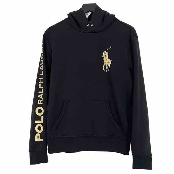 Polo Ralph Lauren Mens Big Pony Fleece Hoodie Size S Black Gold - Picture 1 of 6
